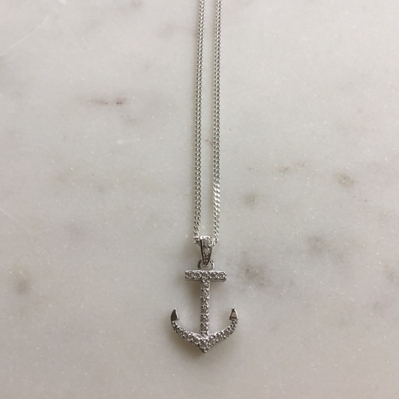Sterling Silver Cz Anchor Necklace - Picture 12 of 15